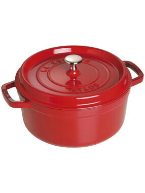 NEW with box Staub Cast Iron 5 Qt. Round Dutch Oven in Cherry Red 24CM #POT50